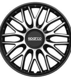 Sparco Auto Esterno|Set 4 copricerchi 16" pollici copriruota auto roma spc1696svbk argento nero