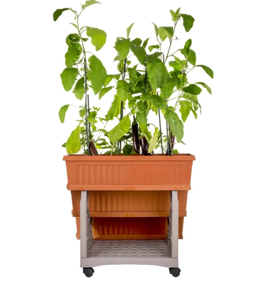 Coltivazione E Cura-Bama Set 3 fioriere con carrello terracotta 80x74x73 cm
