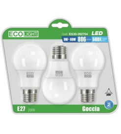 Century Lampadine|Set 3 lampadine led a goccia 9w, e27