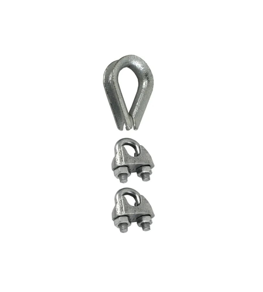 Sistemi Di Fissaggio- Set 2 morsetti + 1 redance acciaio zincato per funi ø 3 mm. 3 pz.