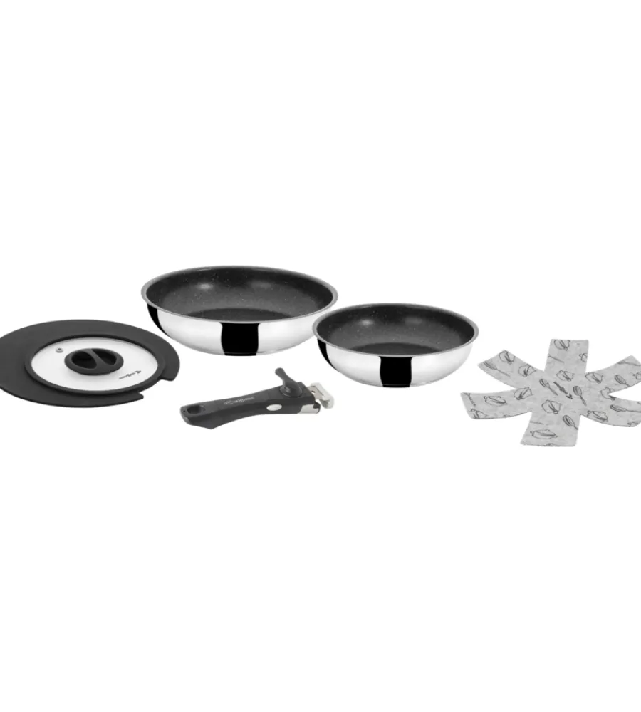 Campeggio-Brunner Set 2 padelle da campeggio "academy double pan ø 22/20" con coperchio e manico staccabile