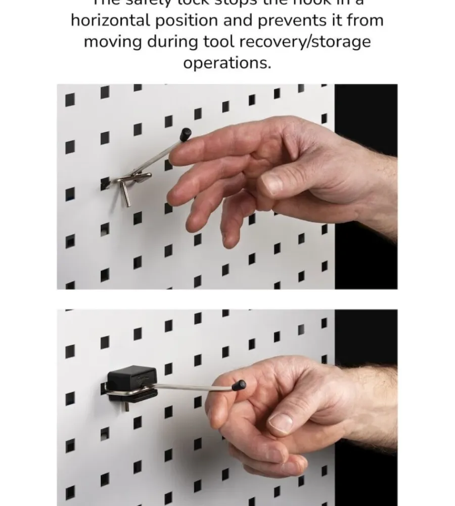 Officina E Garage|Set 10 pezzi gancio con puntale fami "the block" per pannello foro quadro antiribaltamento 150 mm