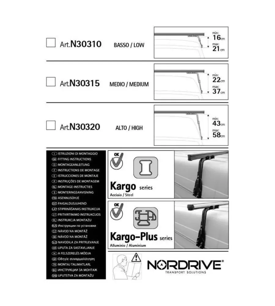 Portaggio-Nordrive Set 2 piedi per grondina (16-21cm) per barre kargo n30310 -
