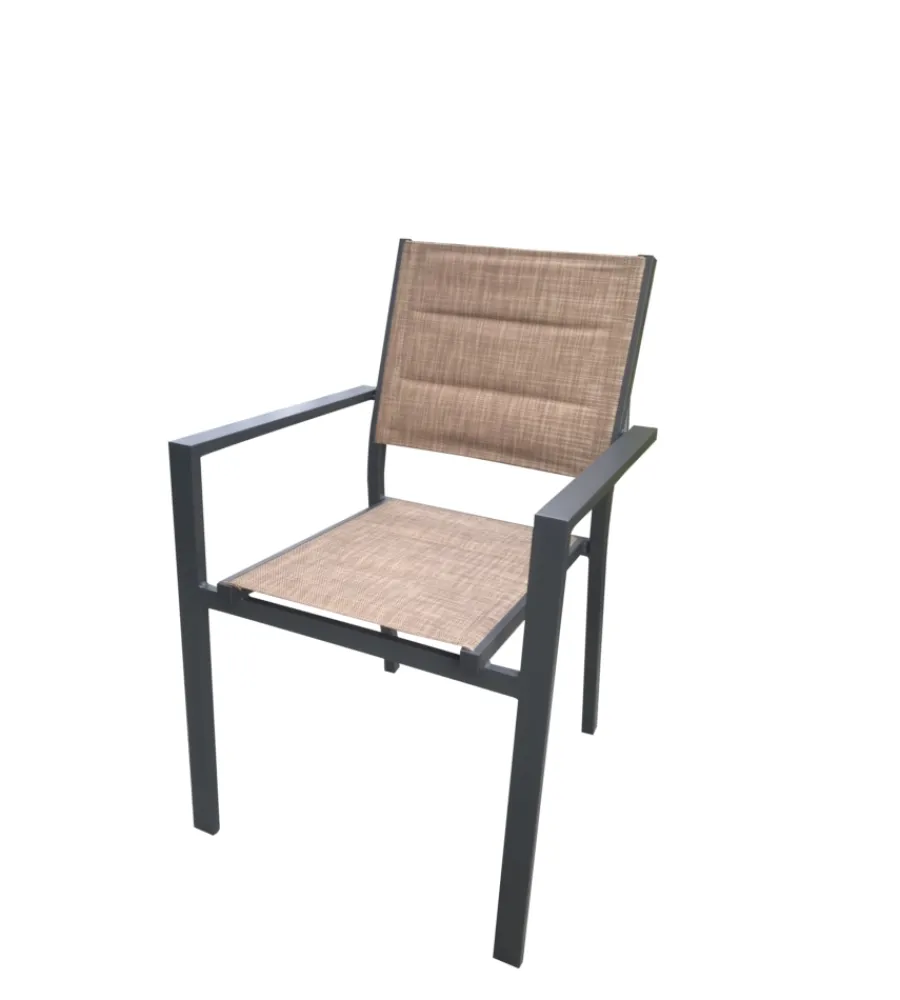 Mobili Da Giardino E Accessori- Set 6 sedie da esterno con braccioli riviera "azalea" impilabili, imbottite e impermeabili beige 56x55x85 cm