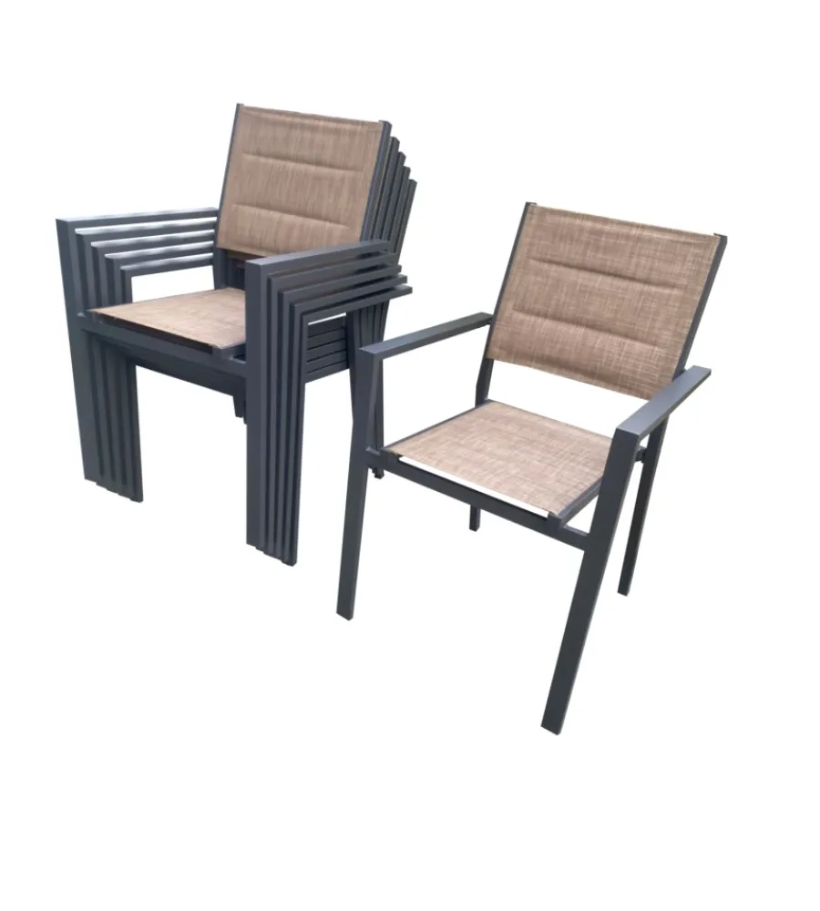 Mobili Da Giardino E Accessori- Set 6 sedie da esterno con braccioli riviera "azalea" impilabili, imbottite e impermeabili beige 56x55x85 cm