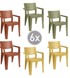Mobili Da Giardino E Accessori-Keter Set 6 sedie da esterno impilabili "julie" in polipropilene 2 verde, 2 rosso, 2 giallo effetto legno 61,5x58,5x79 cm