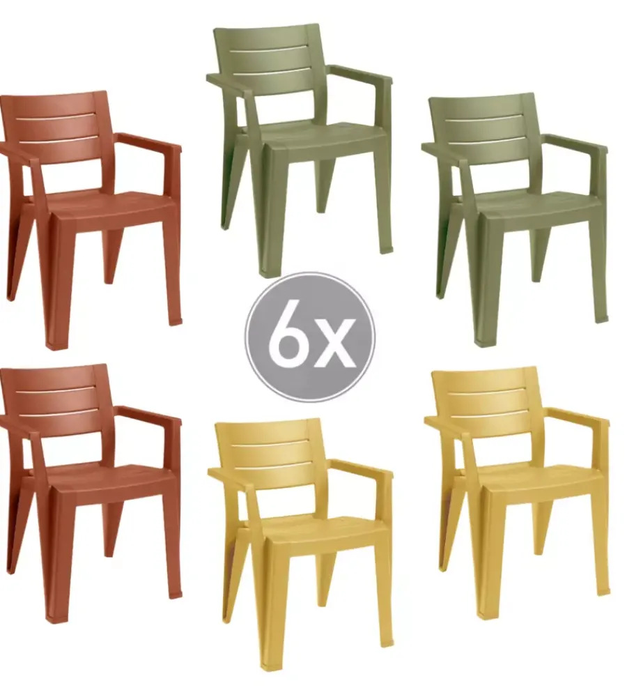 Mobili Da Giardino E Accessori-Keter Set 6 sedie da esterno impilabili "julie" in polipropilene 2 verde, 2 rosso, 2 giallo effetto legno 61,5x58,5x79 cm