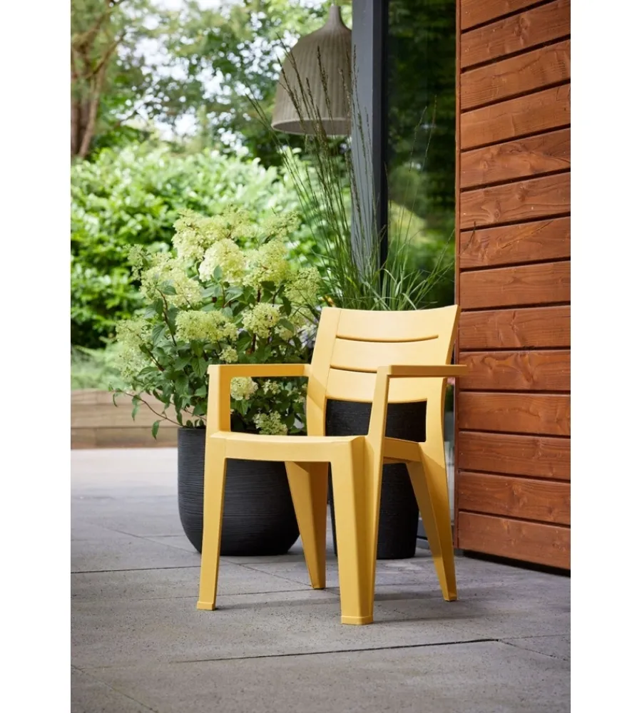 Mobili Da Giardino E Accessori-Keter Set 6 sedie da esterno impilabili "julie" in polipropilene 2 verde, 2 rosso, 2 giallo effetto legno 61,5x58,5x79 cm