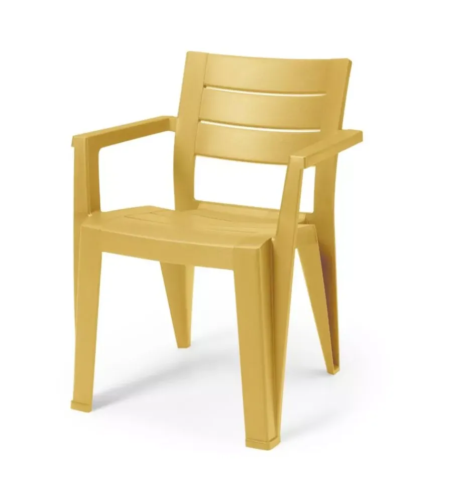 Mobili Da Giardino E Accessori-Keter Set 6 sedie da esterno impilabili "julie" in polipropilene 2 verde, 2 rosso, 2 giallo effetto legno 61,5x58,5x79 cm