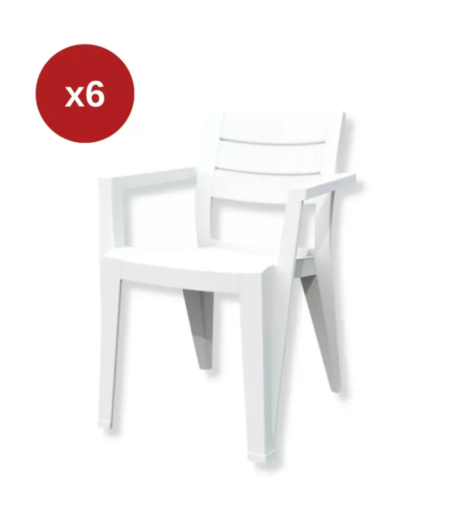 Keter Mobili Da Giardino E Accessori|Set 6 sedie da esterno impilabili "julie" in polipropilene bianco effetto legno 61,5x58,5x79 cm