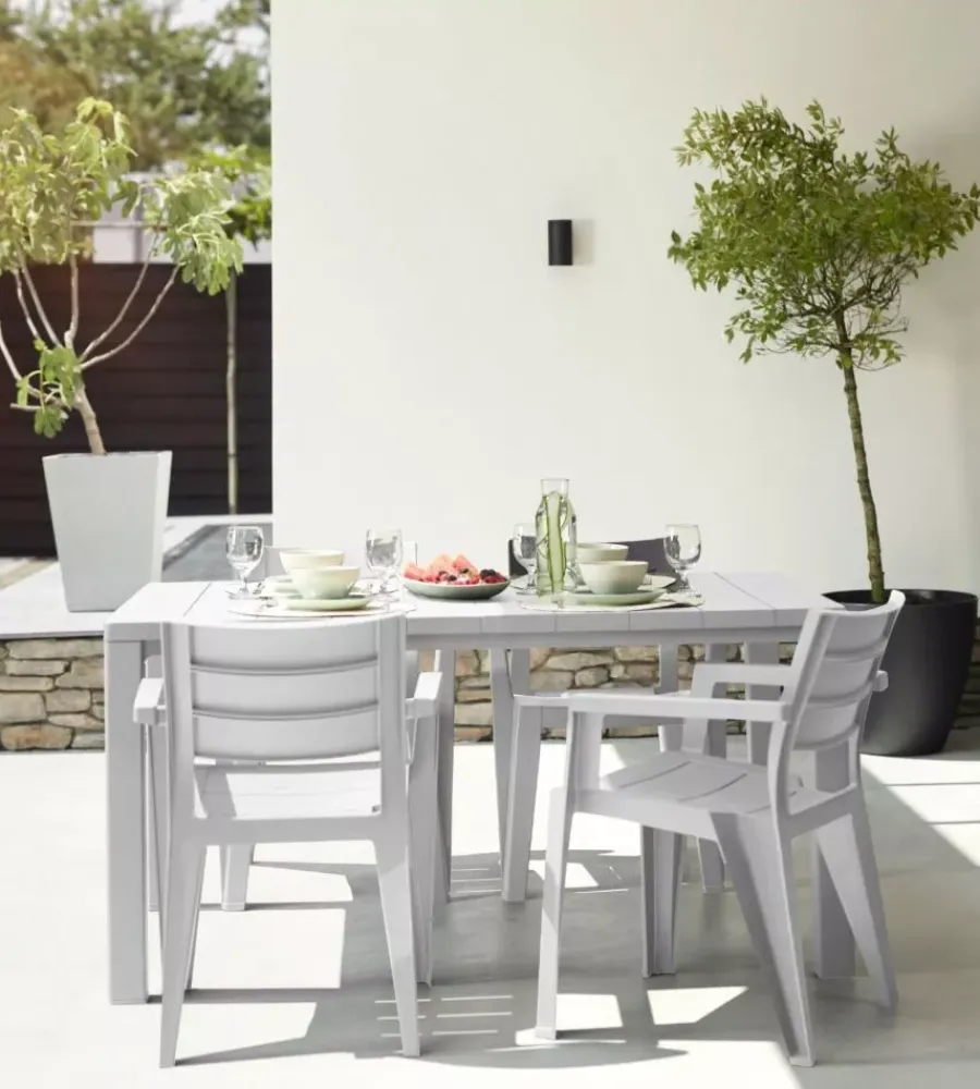 Keter Mobili Da Giardino E Accessori|Set 6 sedie da esterno impilabili "julie" in polipropilene bianco effetto legno 61,5x58,5x79 cm