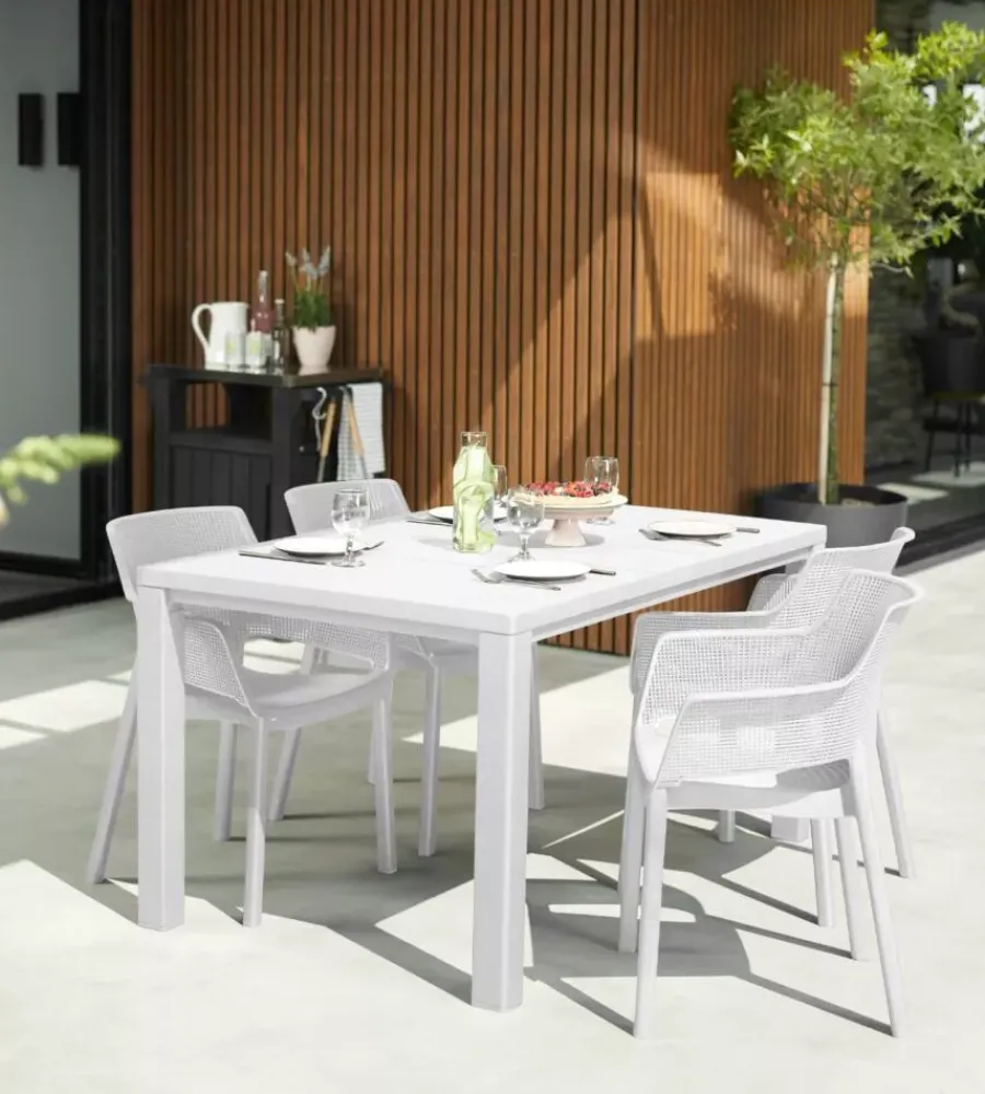 Keter Mobili Da Giardino E Accessori|Set 6 sedie da esterno impilabili "julie" in polipropilene bianco effetto legno 61,5x58,5x79 cm