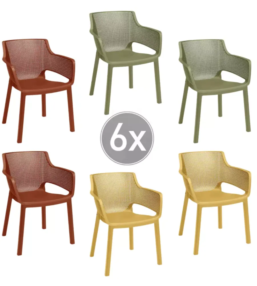 Mobili Da Giardino E Accessori-Keter Set 6 sedie impilabili "elisa" in polipropilene 2 verde, 2 rosso, 2 giallo 61x54,5x79 cm
