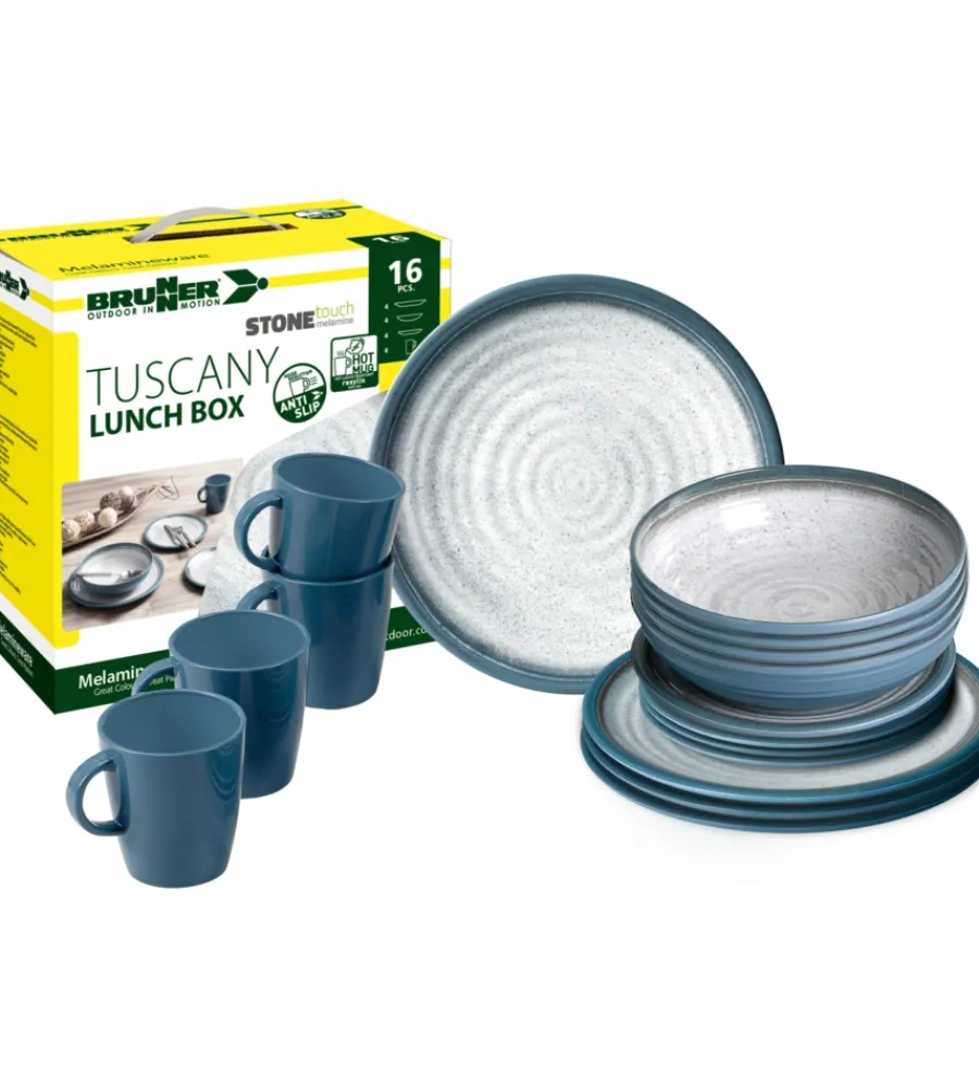Hot Set 16 stoviglie da campeggio "tuscany" in stone touch antiscivolo Campeggio