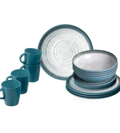 Hot Set 16 stoviglie da campeggio "tuscany" in stone touch antiscivolo Campeggio