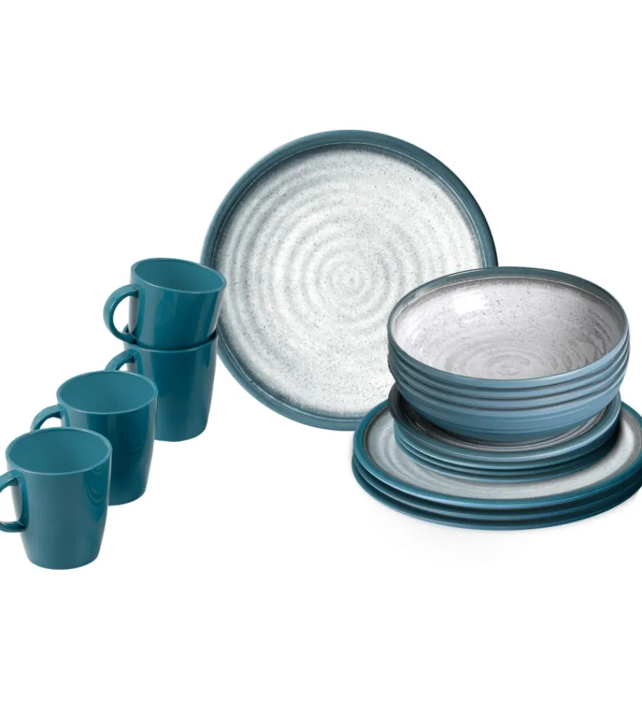 Hot Set 16 stoviglie da campeggio "tuscany" in stone touch antiscivolo Campeggio