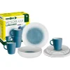Discount Set 16 stoviglie da campeggio "meteore azur" in stone touch antiscivolo Campeggio