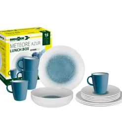 Discount Set 16 stoviglie da campeggio "meteore azur" in stone touch antiscivolo Campeggio