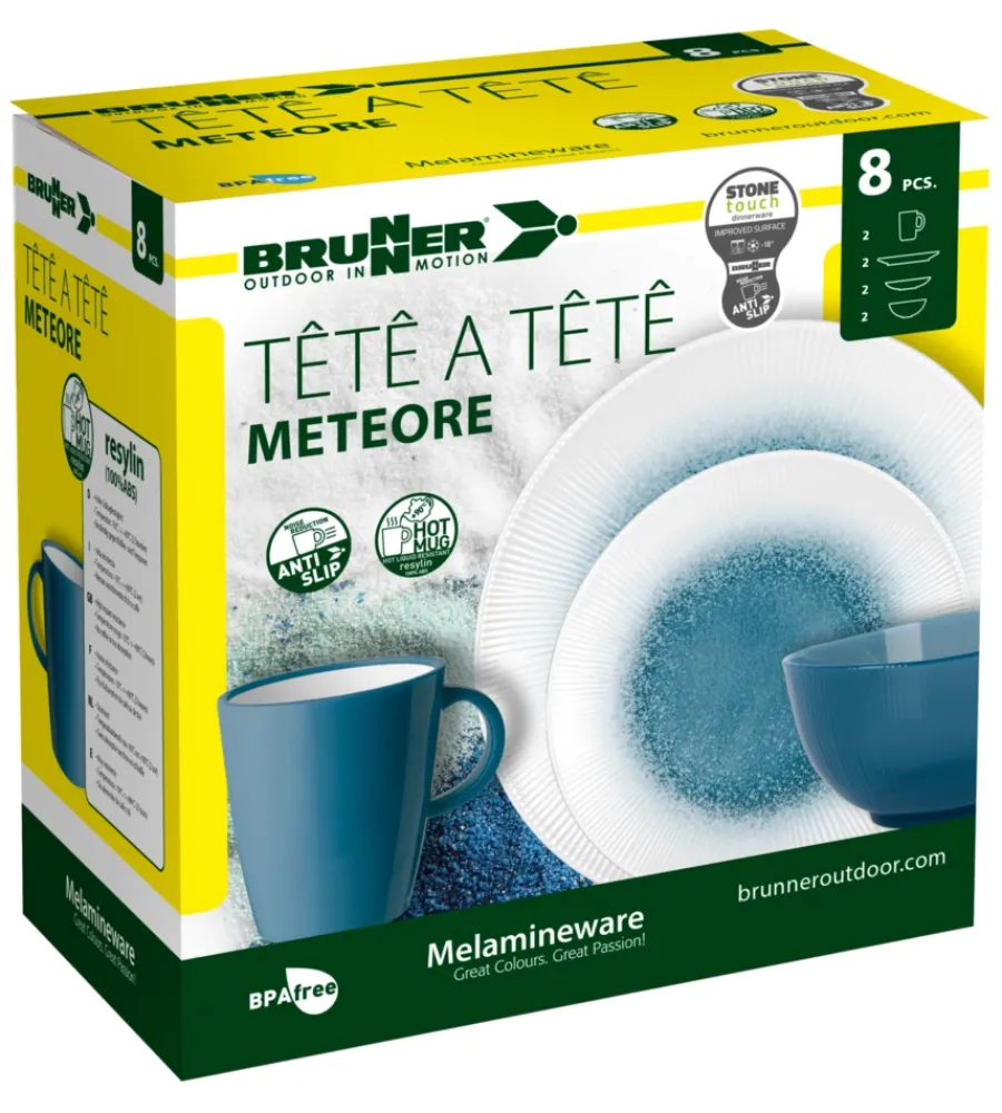 Brunner Campeggio|Set 8 stoviglie da campeggio "meteore" in stone touch antiscivolo