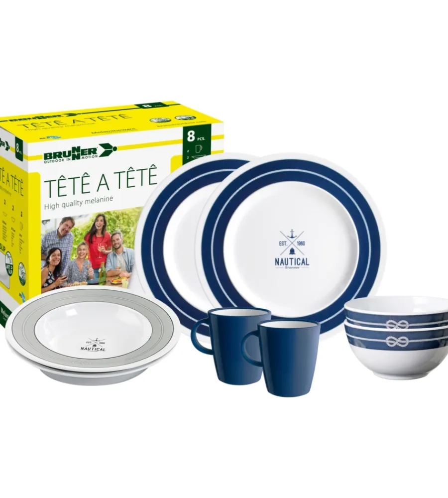 Campeggio-Brunner Set 8 stoviglie da campeggio "nautical" in melamina antiscivolo