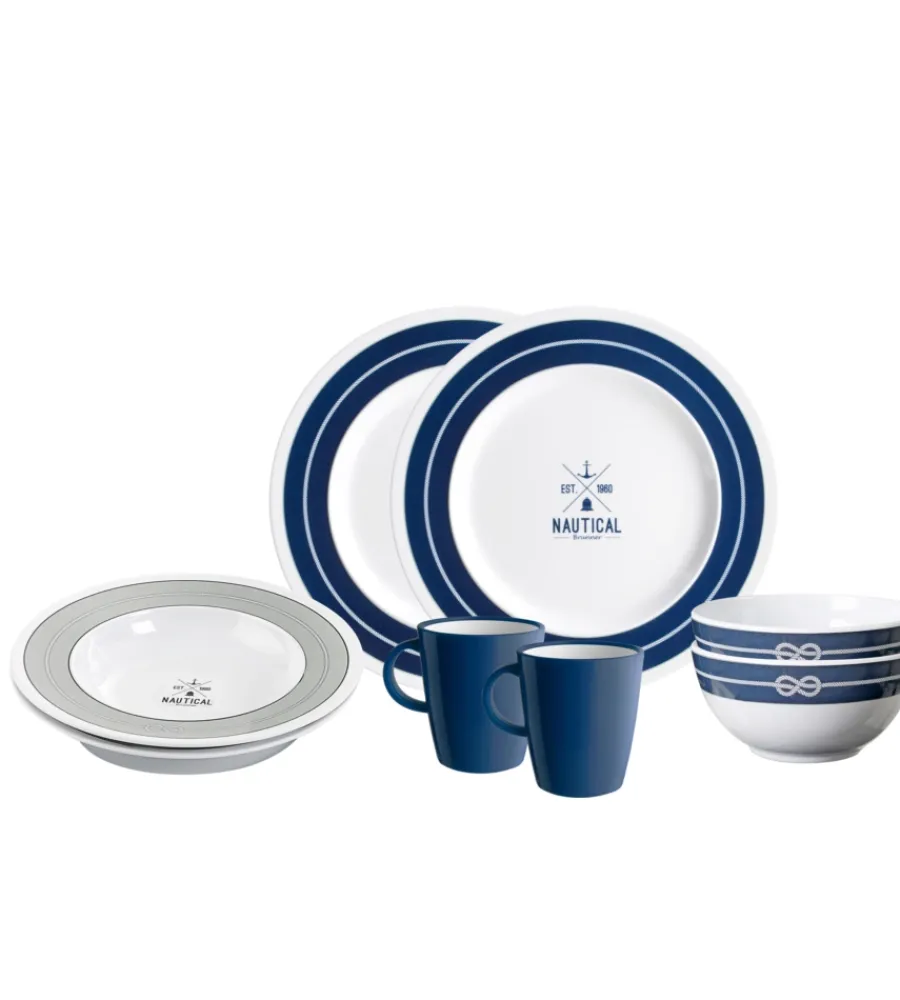 Campeggio-Brunner Set 8 stoviglie da campeggio "nautical" in melamina antiscivolo