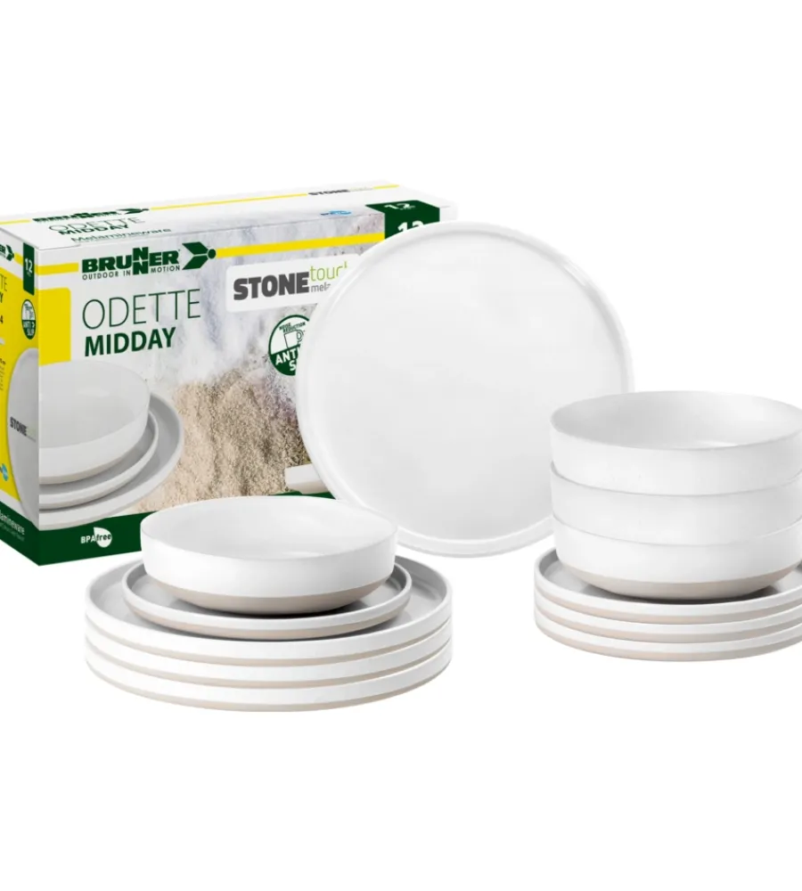 Brunner Campeggio|Set 12 stoviglie da campeggio "odette" in stone touch antiscivolo