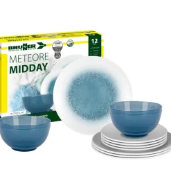 Brunner Campeggio|Set 12 stoviglie da campeggio "meteore azur" in stone touch antiscivolo