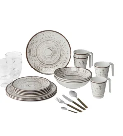 Discount Set 36 stoviglie da campeggio "kassandra" in melamina antiscivolo Campeggio