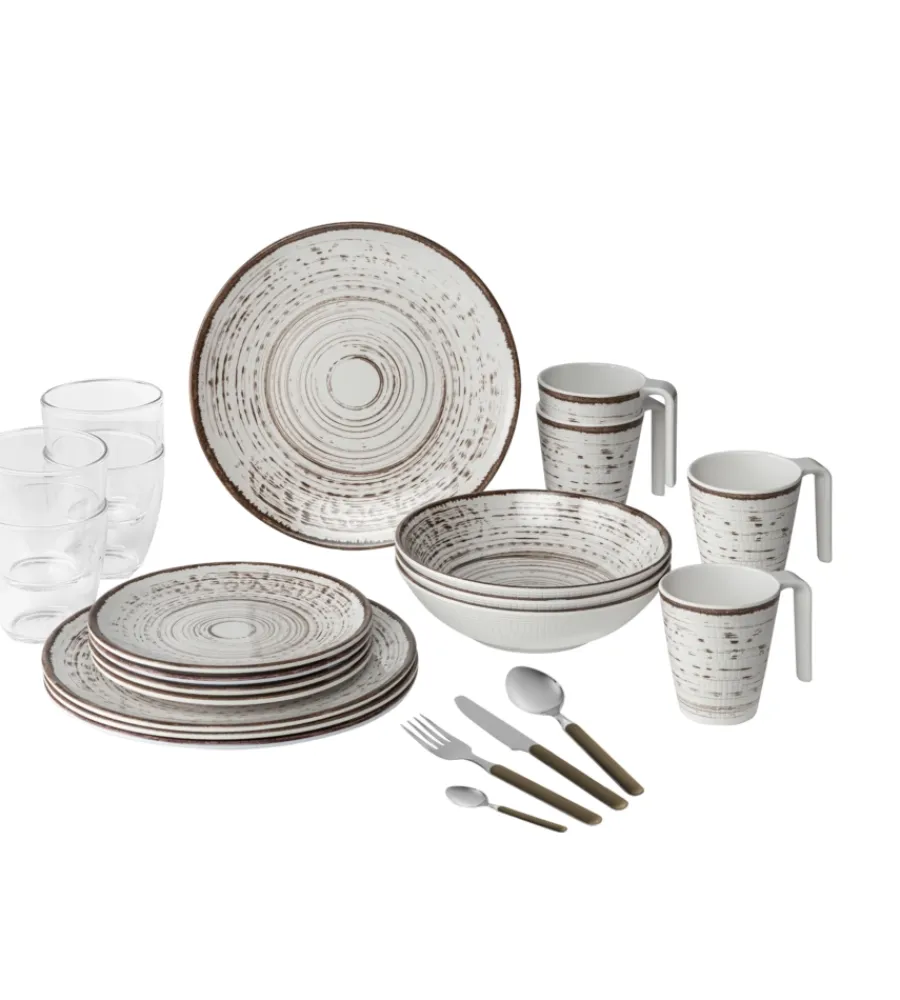 Discount Set 36 stoviglie da campeggio "kassandra" in melamina antiscivolo Campeggio