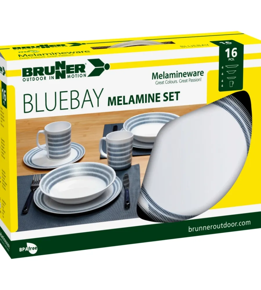 Brunner Campeggio|Set 16 stoviglie da campeggio "bluebay" in melamina