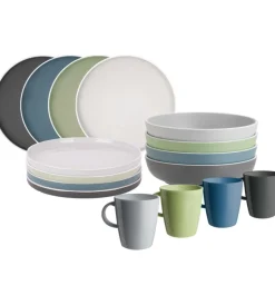 Brunner Campeggio|Set 16 stoviglie da campeggio "dolomit" in stone touch antiscivolo