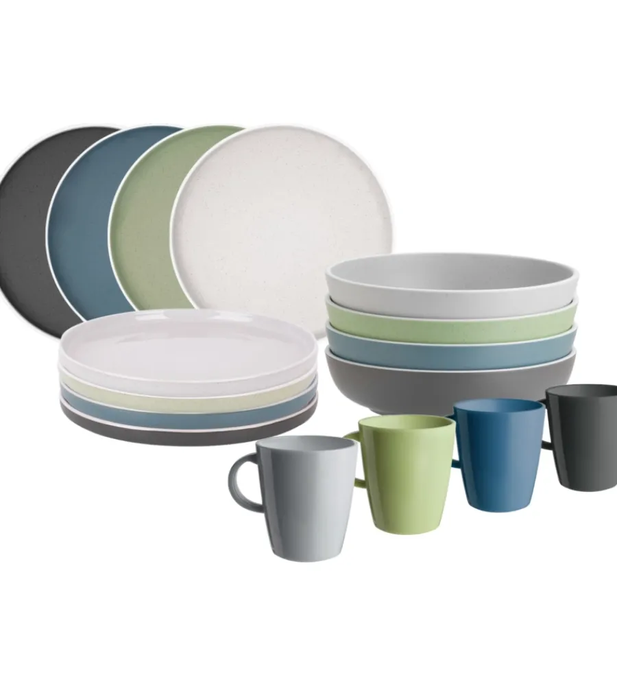 Brunner Campeggio|Set 16 stoviglie da campeggio "dolomit" in stone touch antiscivolo