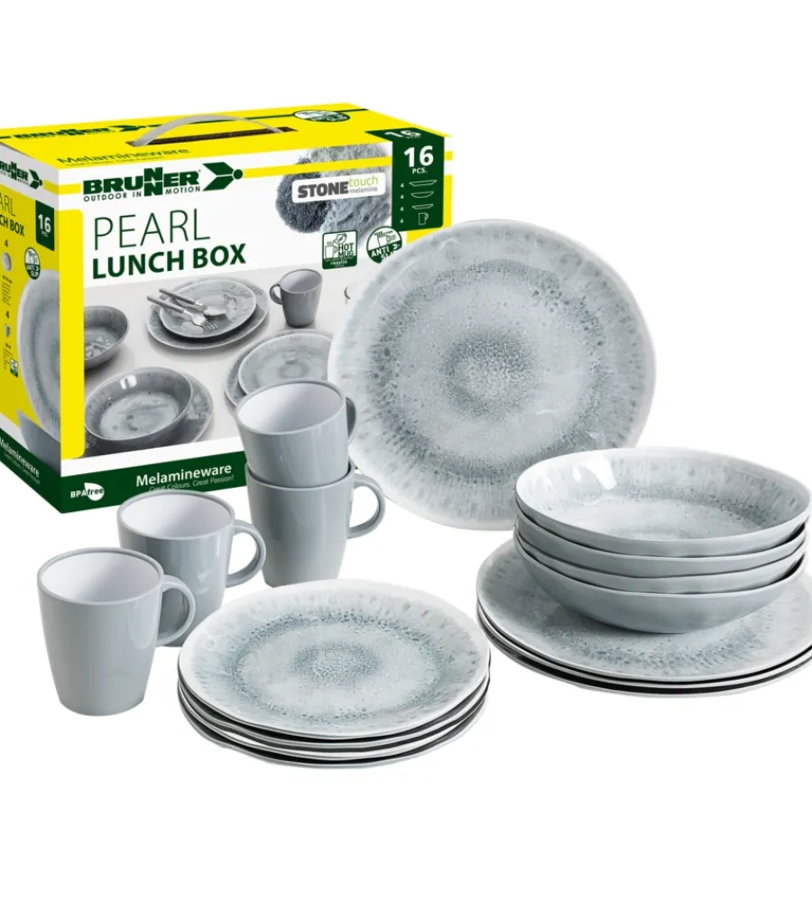 Campeggio-Brunner Set 16 stoviglie da campeggio "pearl" in stone touch antiscivolo