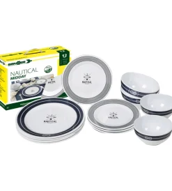 Clearance Set 12 stoviglie da campeggio "nautical" in melamina antiscivolo Campeggio