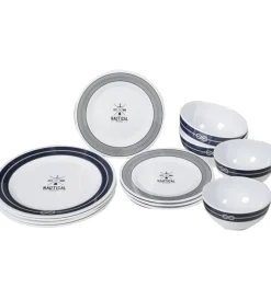 Clearance Set 12 stoviglie da campeggio "nautical" in melamina antiscivolo Campeggio