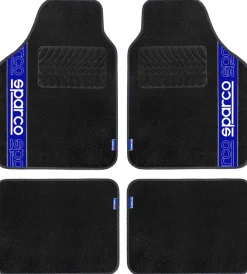 Set 4 tappetini neri e blu per auto in moquette Auto Interno