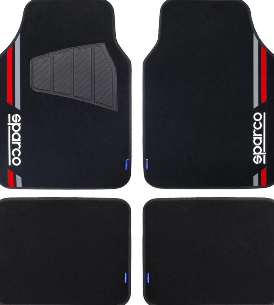 Auto Interno-Sparco Set 4 tappetini neri e rossi per auto