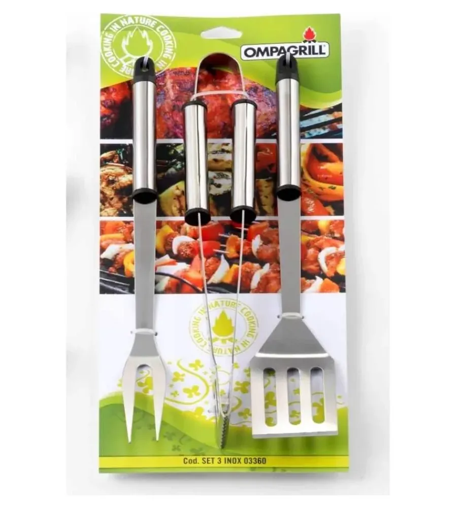 Barbecue-Ompagrill Set 3 utensili per barbecue in acciaio 36 cm