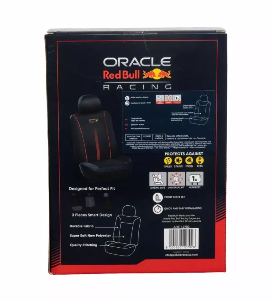 Hot Set coprisedile auto redbull "powerbar" nero e rosso 3 pezzi Auto Interno