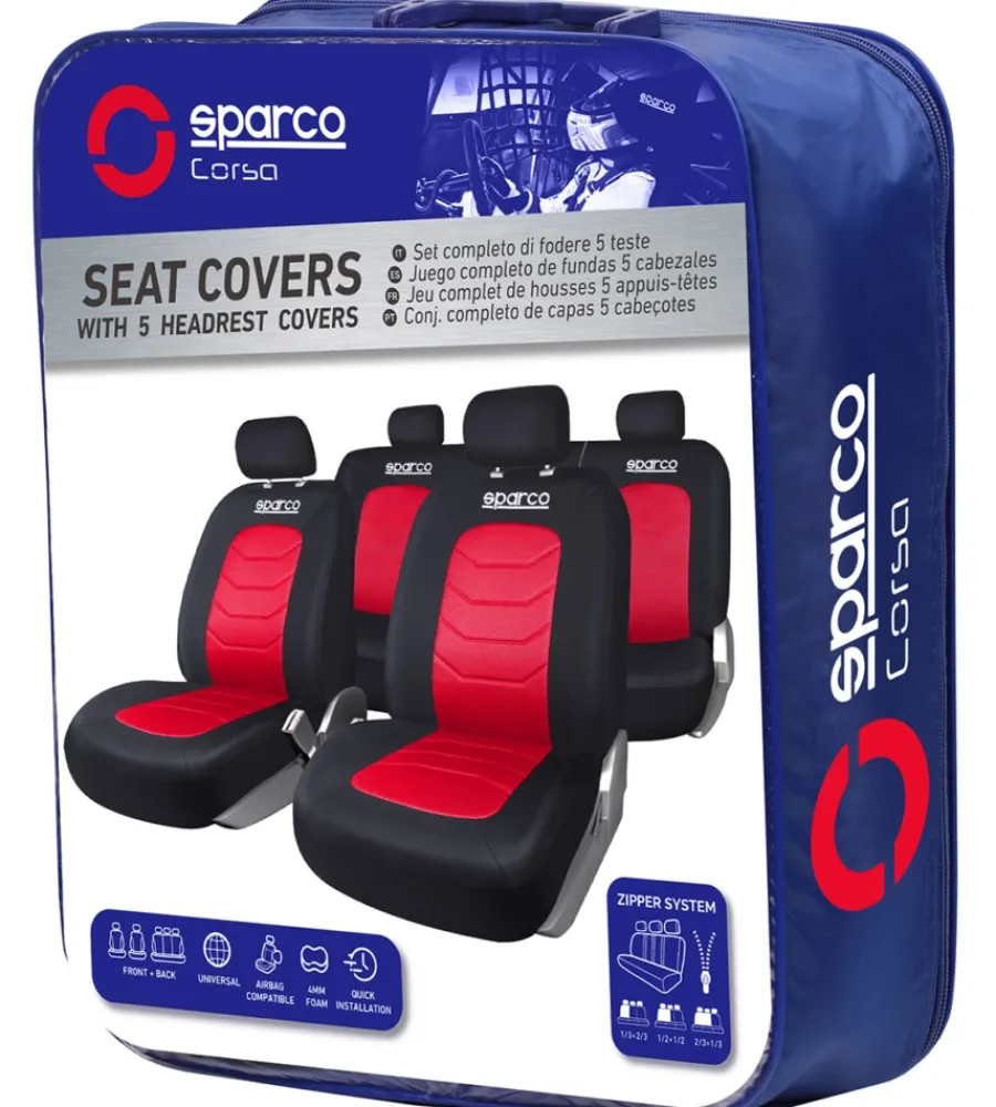 Sparco Auto Interno|Set coprisedili universali auto completo "spc1019" nero/rosso a righe
