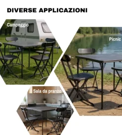 EuroGarden Campeggio|Set da campeggio pieghevole in polietilene nero 4 sedute e tavolo