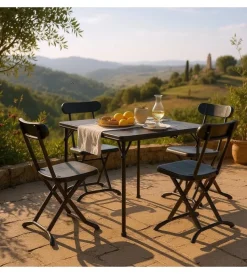 EuroGarden Campeggio|Set da campeggio pieghevole in polietilene nero 4 sedute e tavolo