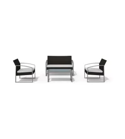 Mobili Da Giardino E Accessori- Set da esterno essenza "alicante black washed" con 2 poltrone, 1 divano e un tavolo