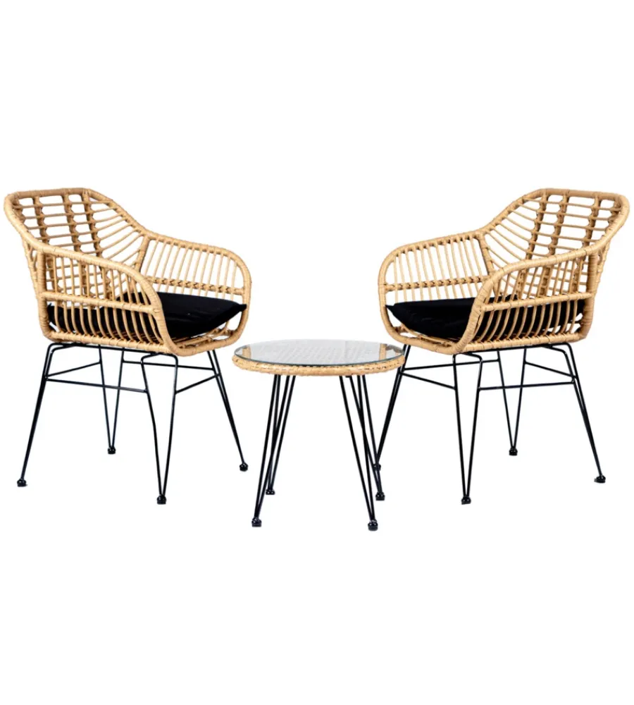 Mobili Da Giardino E Accessori-EuroGarden Set da esterno "miami" naturale 2 sedute e tavolino