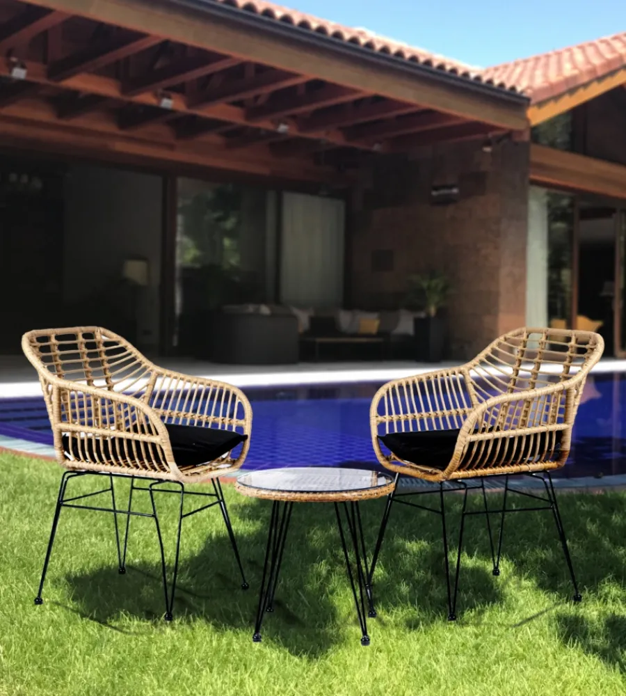 Mobili Da Giardino E Accessori-EuroGarden Set da esterno "miami" naturale 2 sedute e tavolino