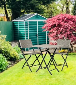 Mobili Da Giardino E Accessori-EuroGarden Set da esterno pieghevole "chicago" in acciaio e pe rattan grigio 2 sedute e tavolino