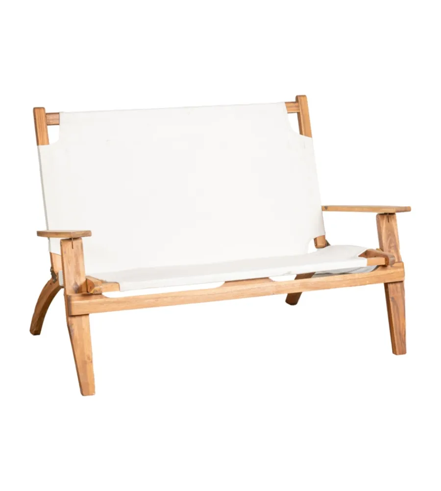 Discount Set da esterno pieghevole "primavera" in legno di acacia e poliestere ecrù 4 sedute e tavolino Mobili Da Giardino E Accessori
