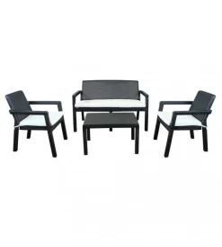 New Set da giardino elica garden "delaware" in polipropilene nero con 2 poltrone, un divano e un tavolino Mobili Da Giardino E Accessori