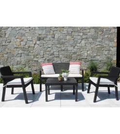 New Set da giardino elica garden "delaware" in polipropilene nero con 2 poltrone, un divano e un tavolino Mobili Da Giardino E Accessori