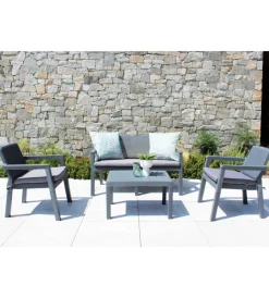 Clearance Set da giardino elica garden "delaware" in polipropilene grigio con 2 poltrone, un divano e un tavolino Mobili Da Giardino E Accessori